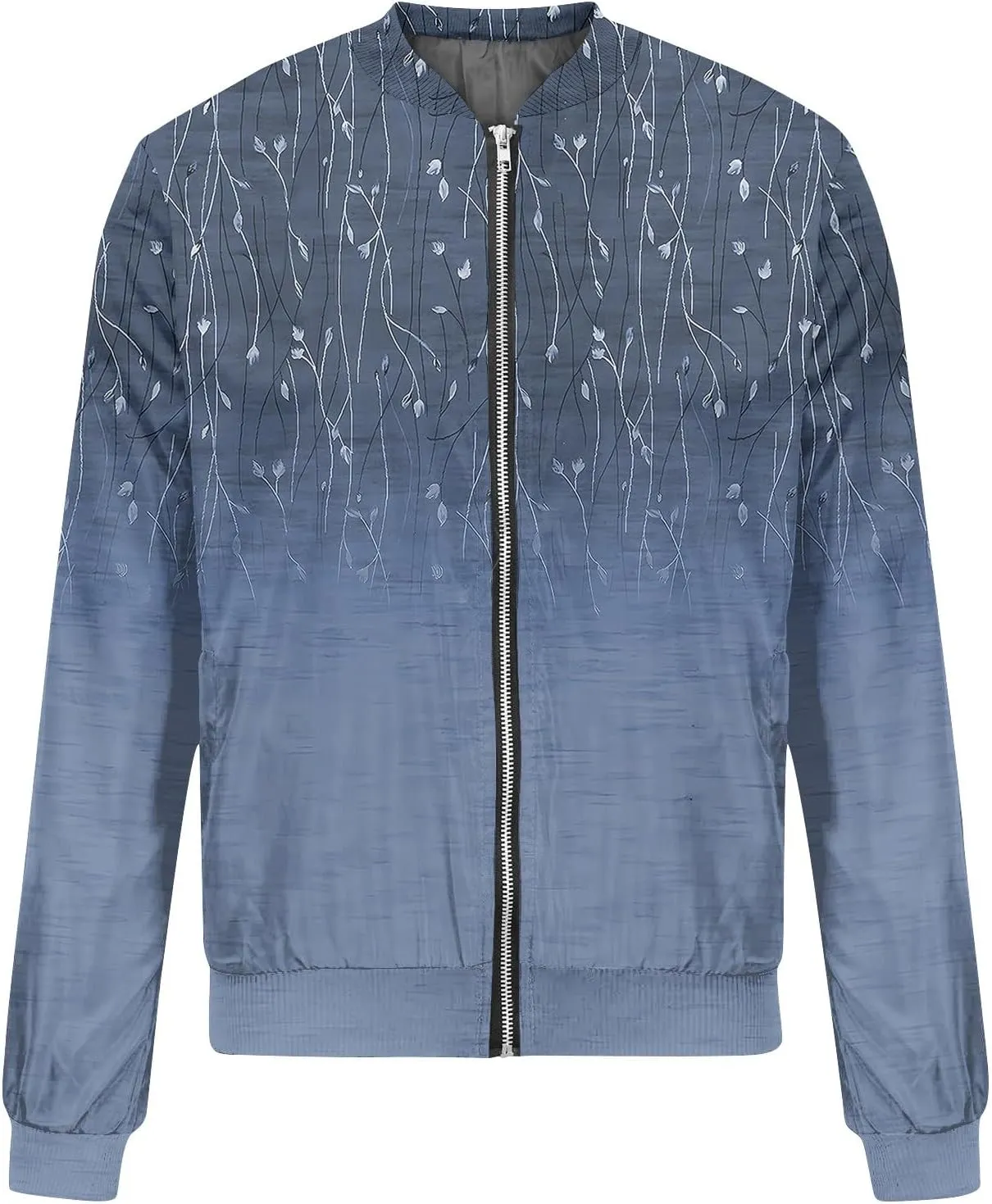 Womens Bomber Jacket Vintage Printed Full Zip Up Coat Long Sleeve Outwear Lightweight Windbreaker Jackets Fall Jacket