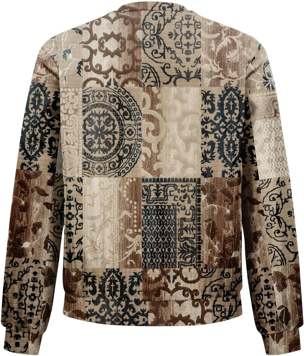 Womens Bomber Jacket Vintage Printed Full Zip Up Coat Long Sleeve Outwear Lightweight Windbreaker Jackets Fall Jacket