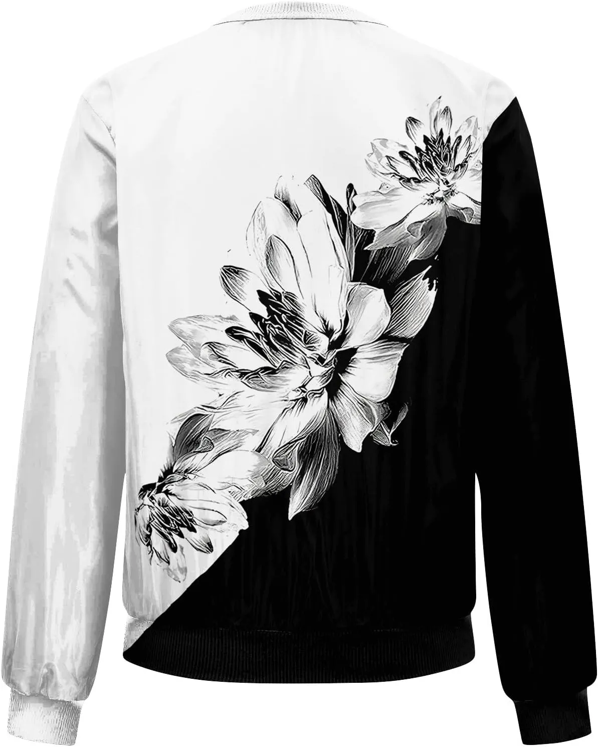 Womens Bomber Jacket Vintage Printed Full Zip Up Coat Long Sleeve Outwear Lightweight Windbreaker Jackets Fall Jacket