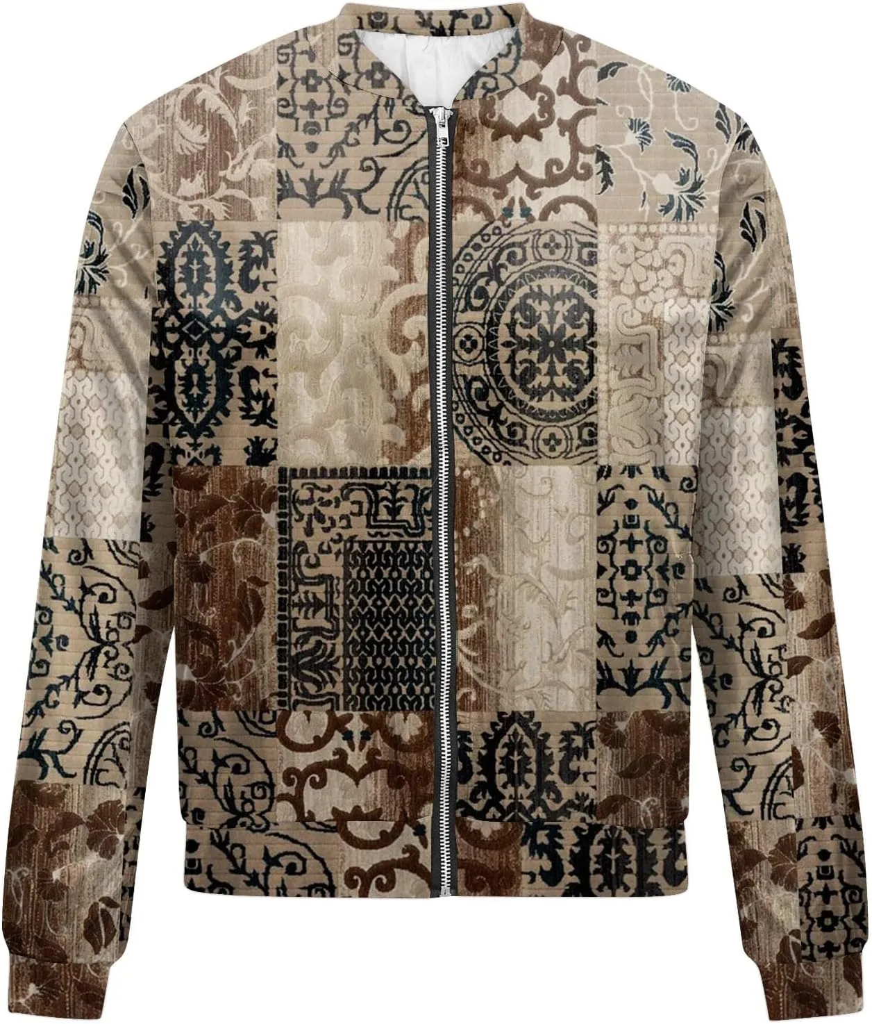 Womens Bomber Jacket Vintage Printed Full Zip Up Coat Long Sleeve Outwear Lightweight Windbreaker Jackets Fall Jacket