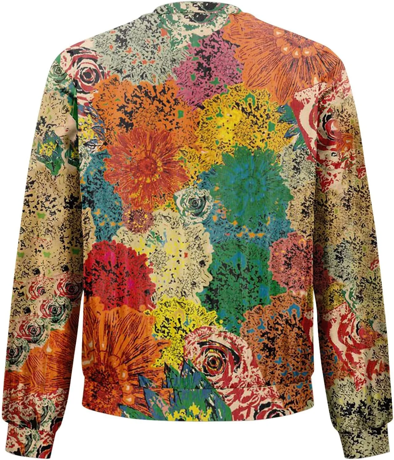 Womens Bomber Jacket Vintage Printed Full Zip Up Coat Long Sleeve Outwear Lightweight Windbreaker Jackets Fall Jacket