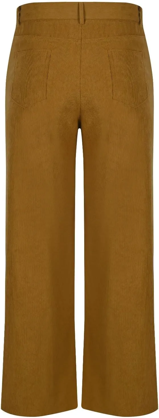 Womens Business Casual Pants Solid Color High Rise Button Zipper Straight Leg Loose Comfy Trousers with Pockets