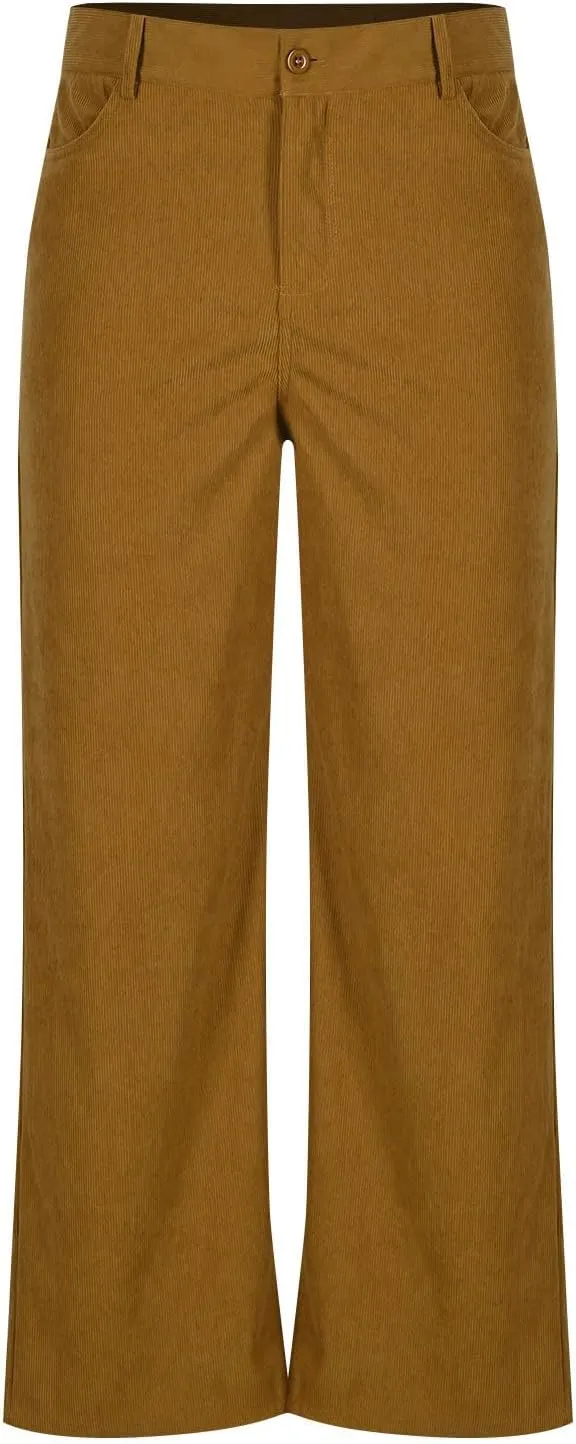 Womens Business Casual Pants Solid Color High Rise Button Zipper Straight Leg Loose Comfy Trousers with Pockets