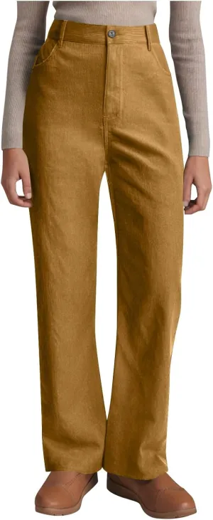 Womens Business Casual Pants Solid Color High Rise Button Zipper Straight Leg Loose Comfy Trousers with Pockets