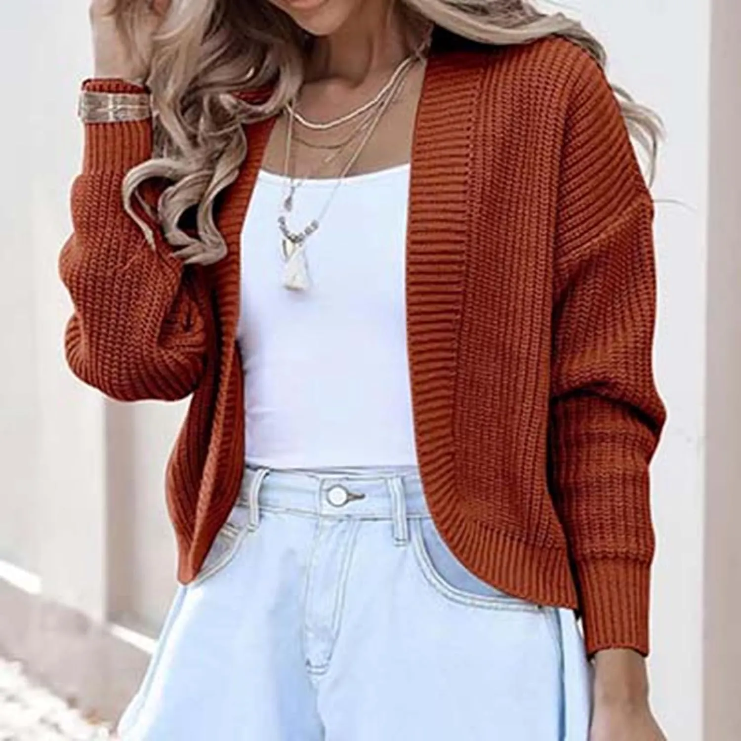 Womens Cardigan Cropped, Cable Knit Chunky Sweater Long Sleeve Open Front Shrugs Sweater Coats Halloween Outerwear Coat