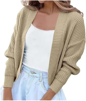 Womens Cardigan Cropped, Cable Knit Chunky Sweater Long Sleeve Open Front Shrugs Sweater Coats Halloween Outerwear Coat