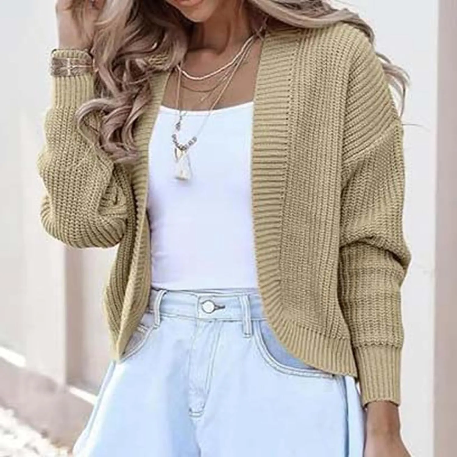 Womens Cardigan Cropped, Cable Knit Chunky Sweater Long Sleeve Open Front Shrugs Sweater Coats Halloween Outerwear Coat