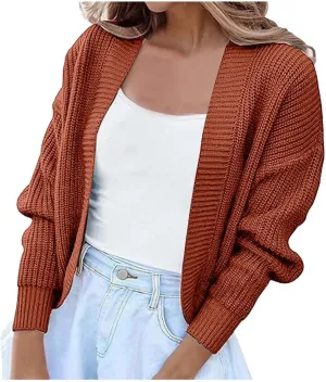 Womens Cardigan Cropped, Cable Knit Chunky Sweater Long Sleeve Open Front Shrugs Sweater Coats Halloween Outerwear Coat
