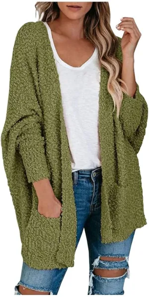 Womens Cardigan Long, Open Front Chunky Knit Sweaters Batwing Long Sleeve Fuzzy Knitted Jacket Coat Oversized Jummper