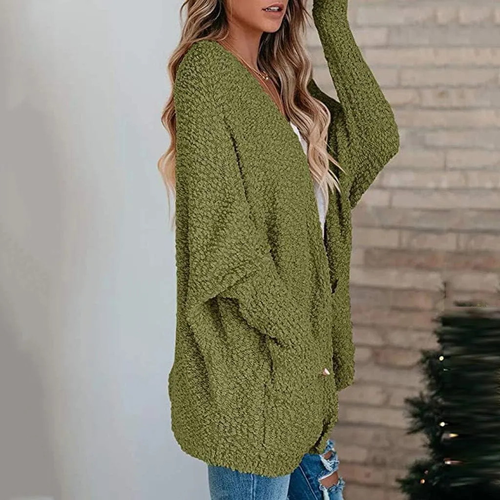 Womens Cardigan Long, Open Front Chunky Knit Sweaters Batwing Long Sleeve Fuzzy Knitted Jacket Coat Oversized Jummper