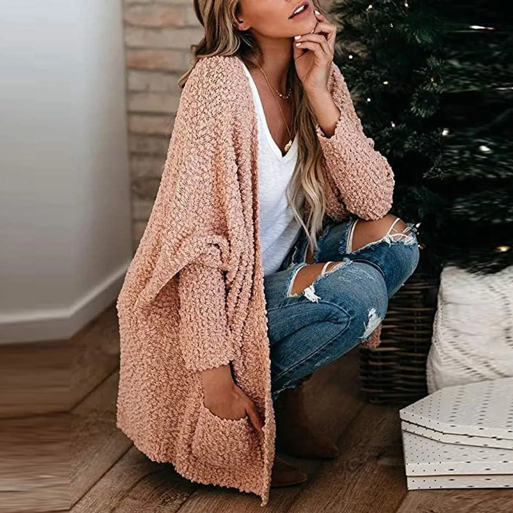 Womens Cardigan Long, Open Front Chunky Knit Sweaters Batwing Long Sleeve Fuzzy Knitted Jacket Coat Oversized Jummper