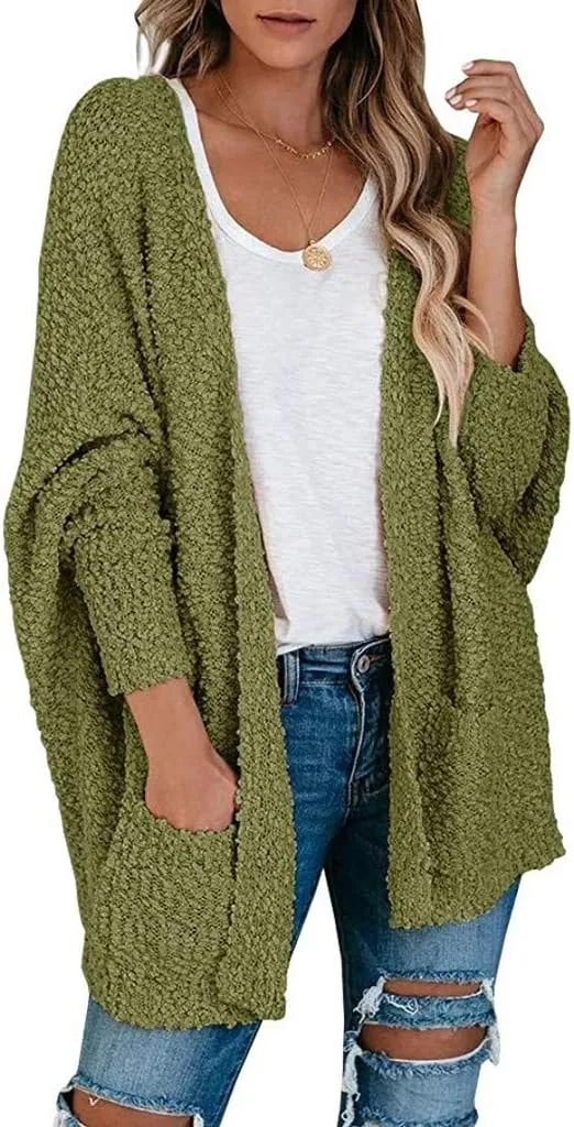 Womens Cardigan Long, Open Front Chunky Knit Sweaters Batwing Long Sleeve Fuzzy Knitted Jacket Coat Oversized Jummper