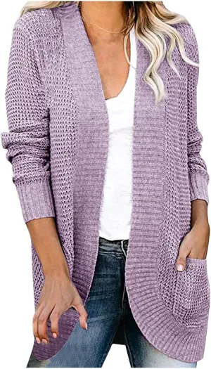 Women's Cardigan Sweaters Casual Open Front Long Sleeve Chunky Cable Knit Cardigans Sweaters Outerwear with Pockets