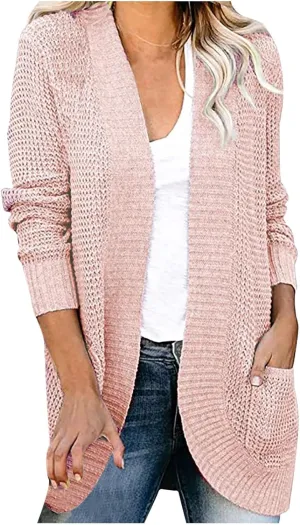 Women's Cardigan Sweaters Casual Open Front Long Sleeve Chunky Cable Knit Cardigans Sweaters Outerwear with Pockets