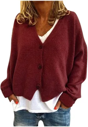 Womens Cardigan Sweaters, V Neck Button Cardigans Long Sleeve Cable Knit Sweaters Lightweight Jackets Chunky Outwear Coats