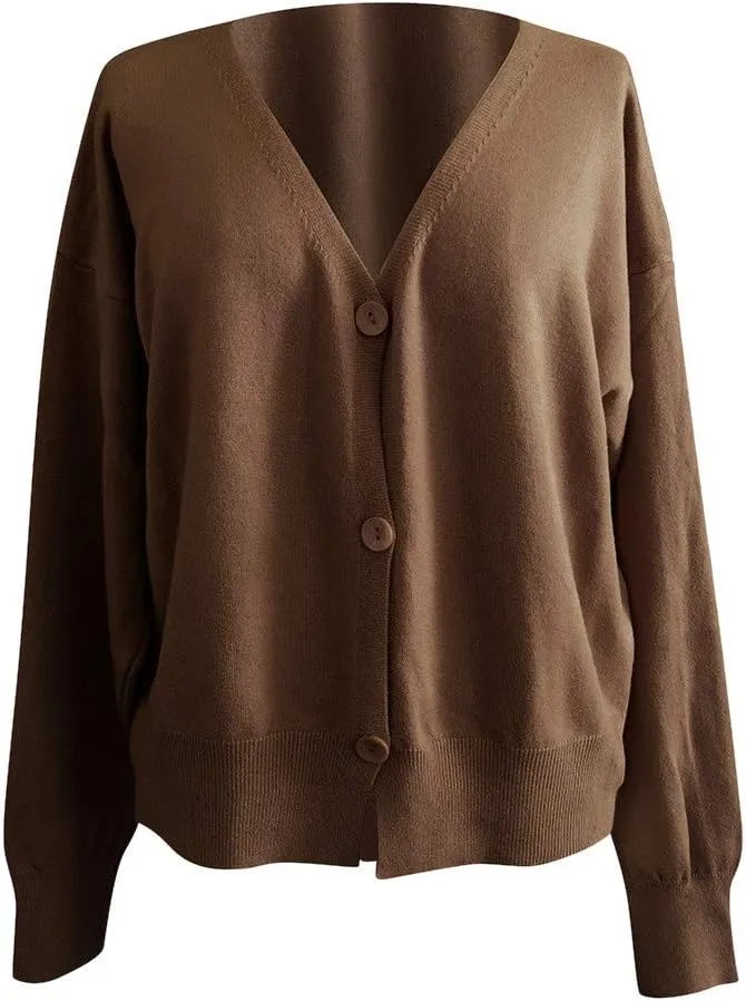 Womens Cardigan Sweaters, V Neck Button Cardigans Long Sleeve Cable Knit Sweaters Lightweight Jackets Chunky Outwear Coats