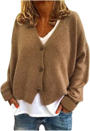 Womens Cardigan Sweaters, V Neck Button Cardigans Long Sleeve Cable Knit Sweaters Lightweight Jackets Chunky Outwear Coats