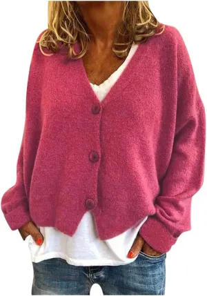 Womens Cardigan Sweaters, V Neck Button Cardigans Long Sleeve Cable Knit Sweaters Lightweight Jackets Chunky Outwear Coats