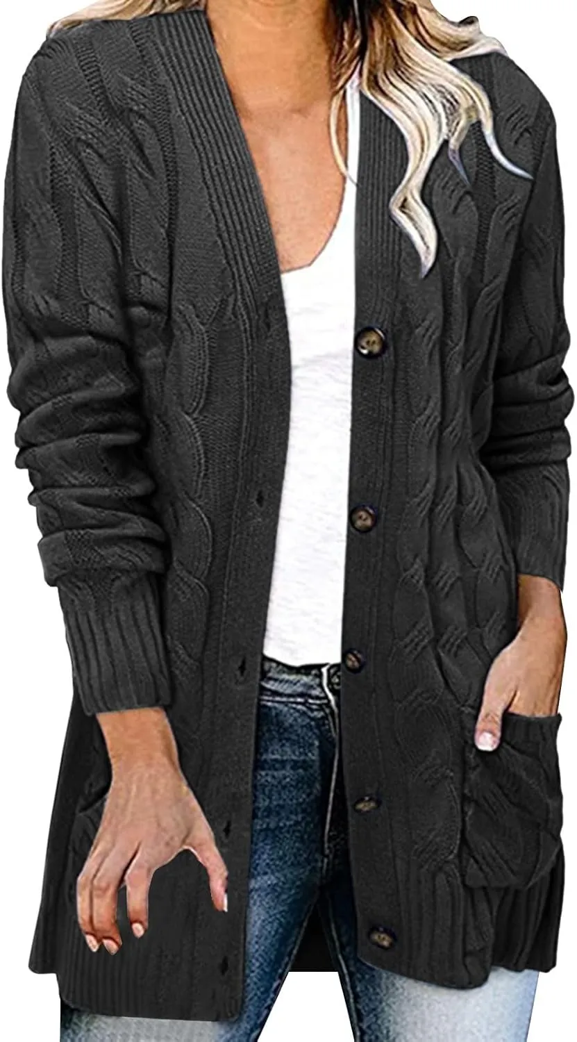 Women's Cardigans Long Oversized Cardigan Sweaters Fall Winter Warm Chunky Cable Knit Sweaters Pullover