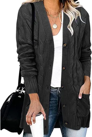 Women's Cardigans Long Oversized Cardigan Sweaters Fall Winter Warm Chunky Cable Knit Sweaters Pullover