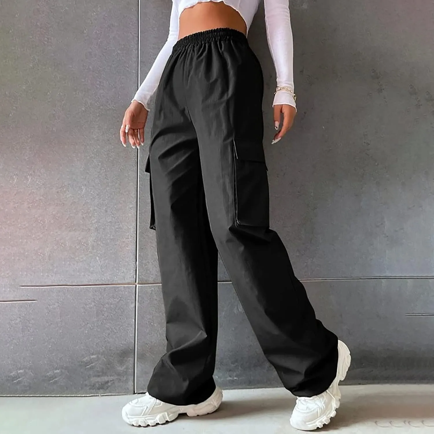 Womens Cargo Pants with Pockets High Rise Straight Leg Y2K Streetwear Trousers Baggy Pants Lightweight Hiking Pants