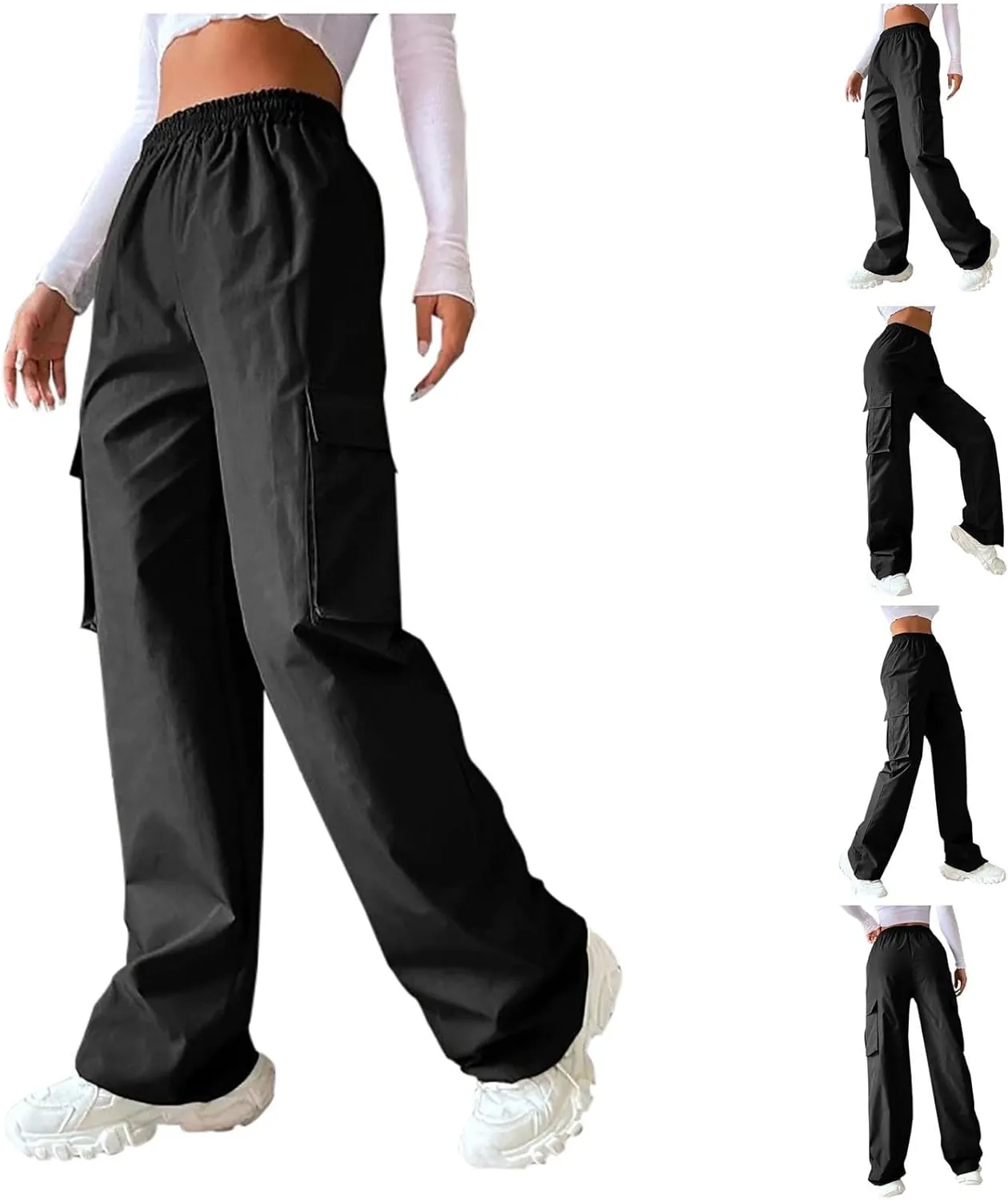 Womens Cargo Pants with Pockets High Rise Straight Leg Y2K Streetwear Trousers Baggy Pants Lightweight Hiking Pants