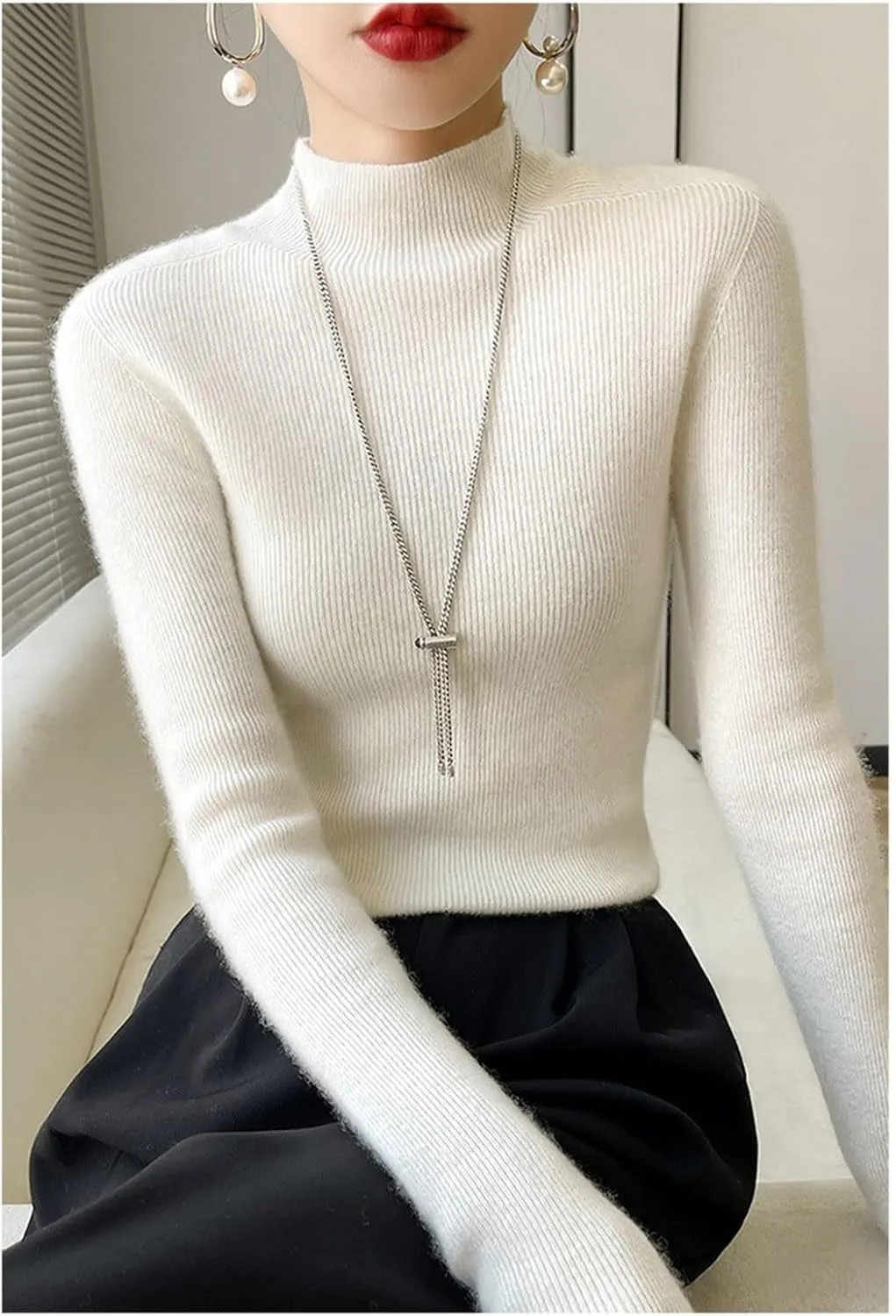 Womens Cashmere Sweater Turtleneck Solid Long Sleeve Cute Warm Soft Y2k Sweaters 2025 Spring Winter Knit Pullover Tops