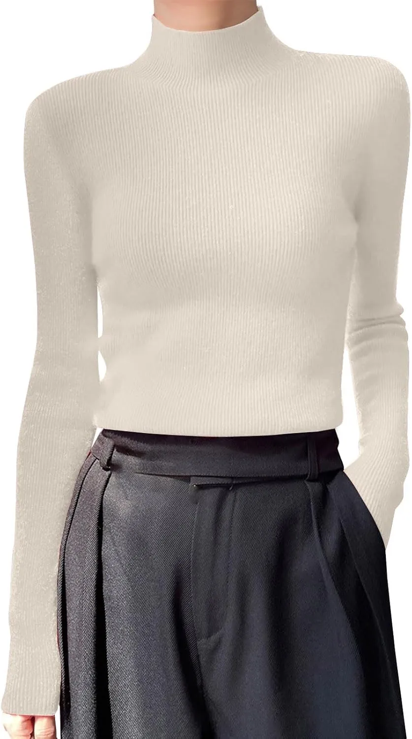 Womens Cashmere Sweater Turtleneck Solid Long Sleeve Cute Warm Soft Y2k Sweaters 2025 Spring Winter Knit Pullover Tops