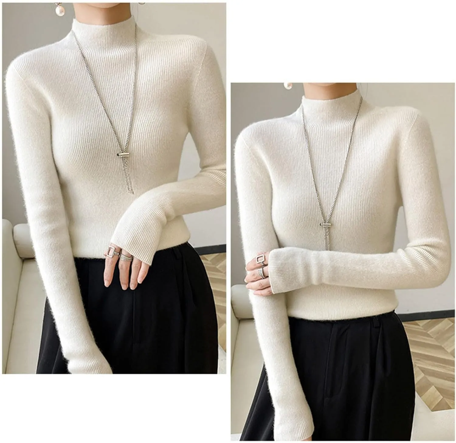 Womens Cashmere Sweater Turtleneck Solid Long Sleeve Cute Warm Soft Y2k Sweaters 2025 Spring Winter Knit Pullover Tops