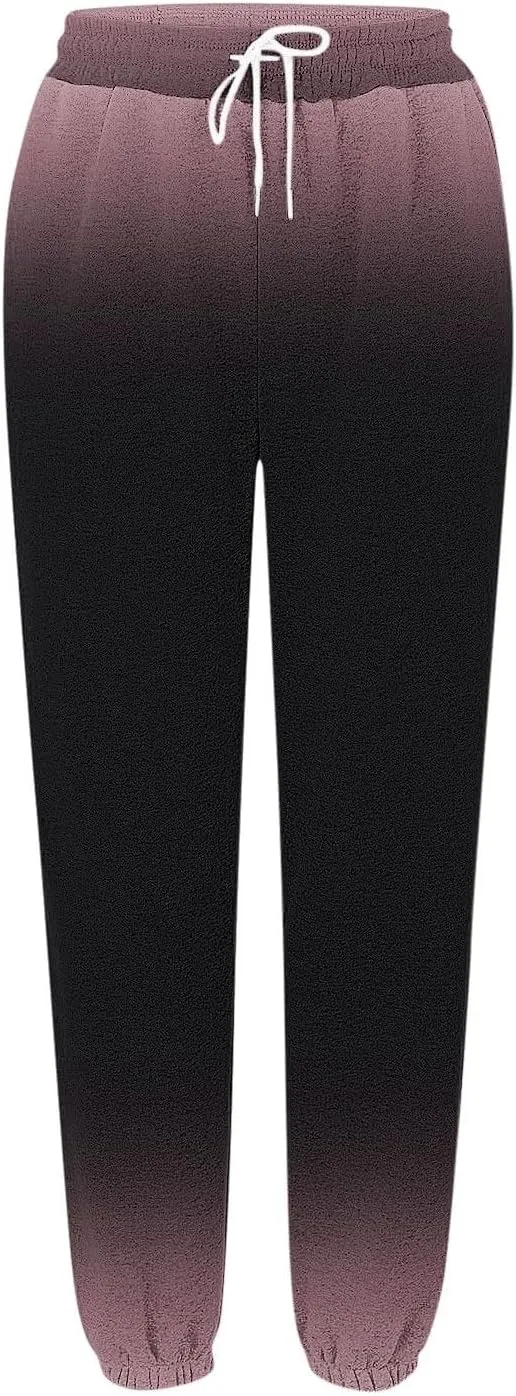 Womens Casual Baggy Fleece Sweatpants Elastic High Waisted Joggers Drawstring Loose Tie Dye Print Pants with Pockets