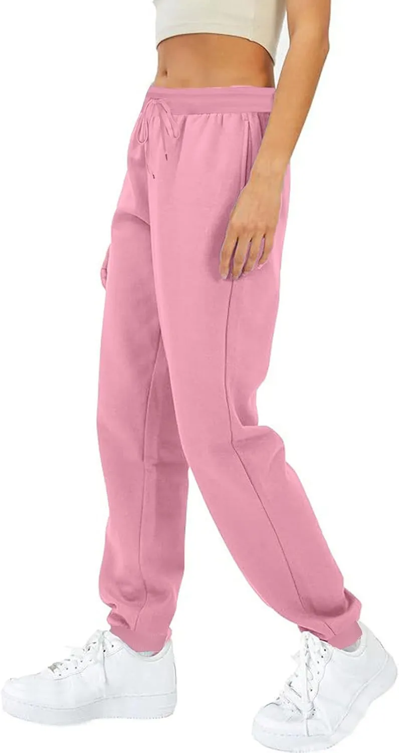 Womens Casual Baggy Fleece Sweatpants High Waisted Cinch Bottom Joggers Drawstring Lounge Trousers with Pockets