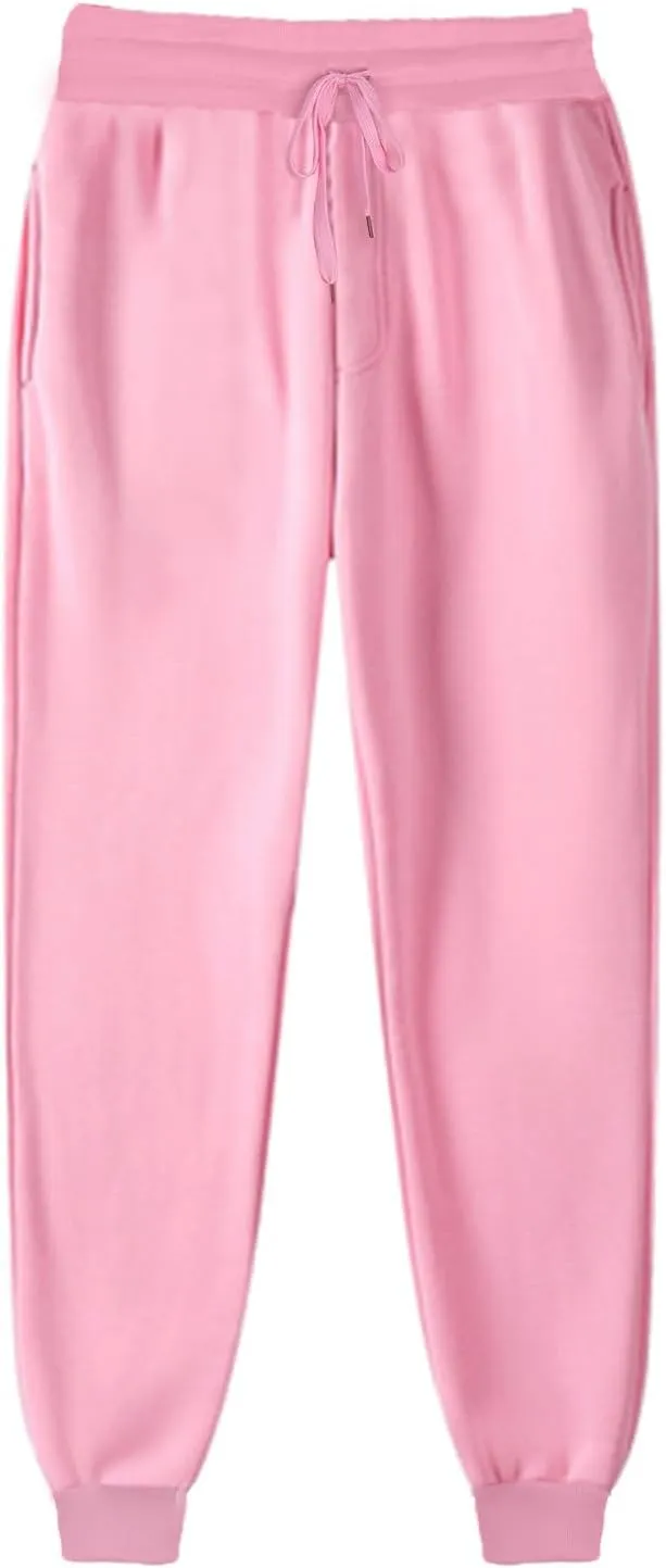 Womens Casual Baggy Fleece Sweatpants High Waisted Cinch Bottom Joggers Drawstring Lounge Trousers with Pockets