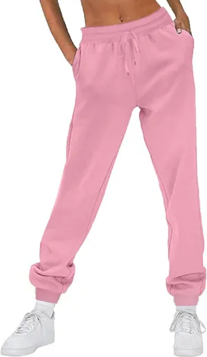 Womens Casual Baggy Fleece Sweatpants High Waisted Cinch Bottom Joggers Drawstring Lounge Trousers with Pockets
