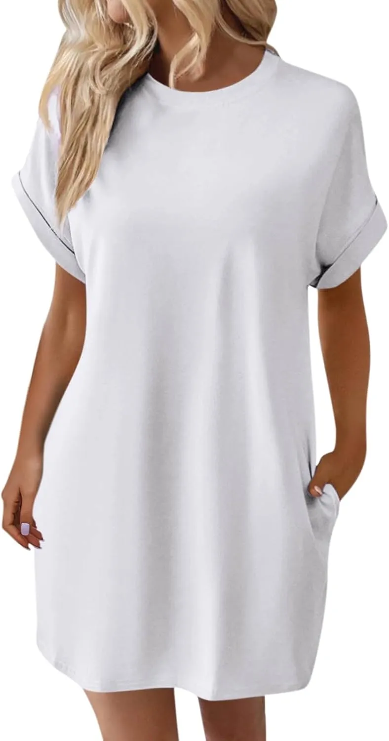 Women's Casual Dresses Summer Short Sleeve Mid Thigh Length T Shirt Dress with Pocket for Women
