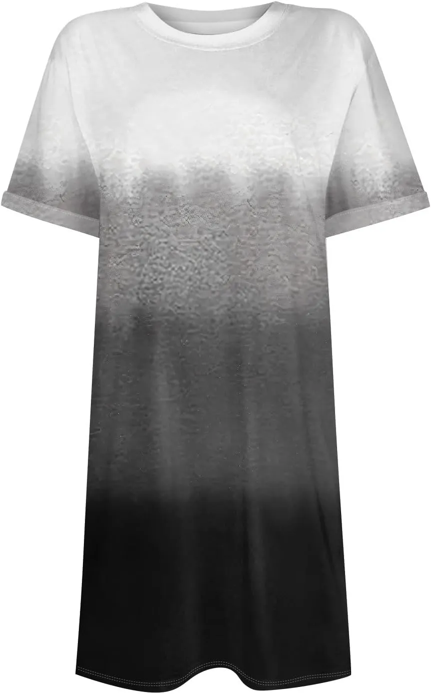 Women's Casual Dresses Summer Short Sleeve Mid Thigh Length T Shirt Dress with Pocket for Women