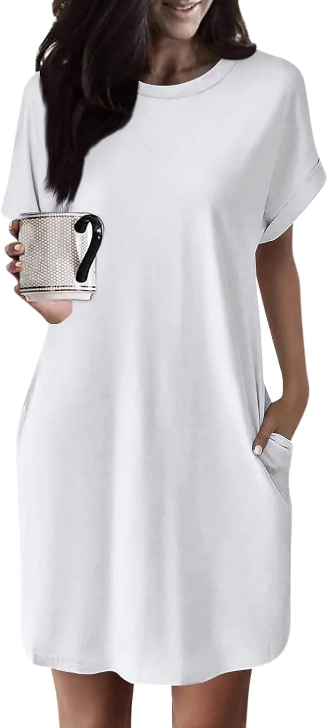 Women's Casual Dresses Summer Short Sleeve Mid Thigh Length T Shirt Dress with Pocket for Women