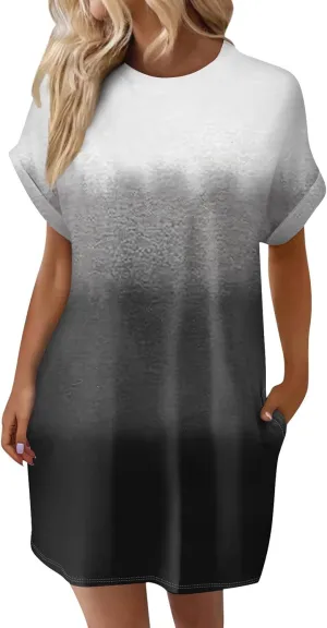 Women's Casual Dresses Summer Short Sleeve Mid Thigh Length T Shirt Dress with Pocket for Women