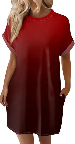 Women's Casual Dresses Summer Short Sleeve Mid Thigh Length T Shirt Dress with Pocket for Women