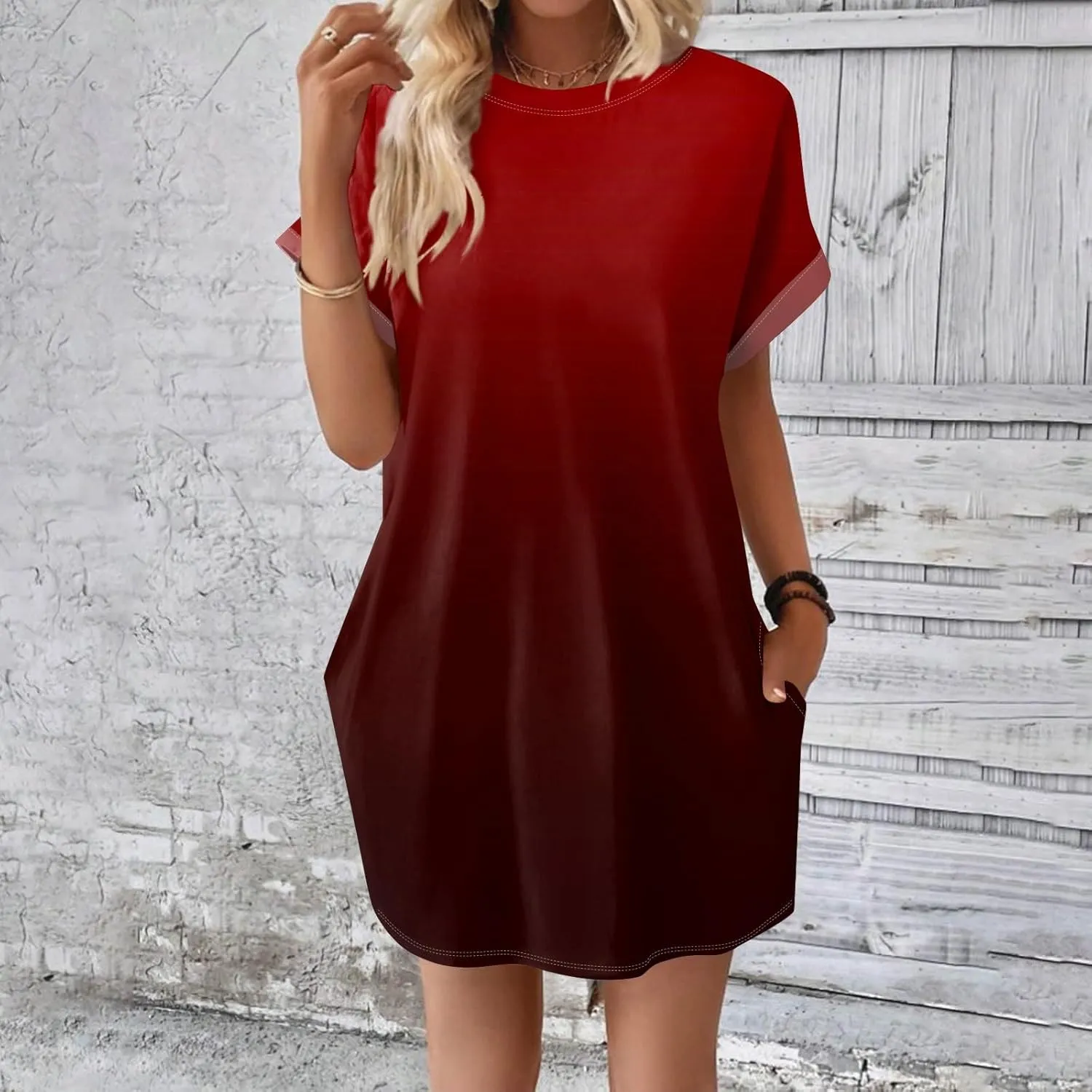 Women's Casual Dresses Summer Short Sleeve Mid Thigh Length T Shirt Dress with Pocket for Women