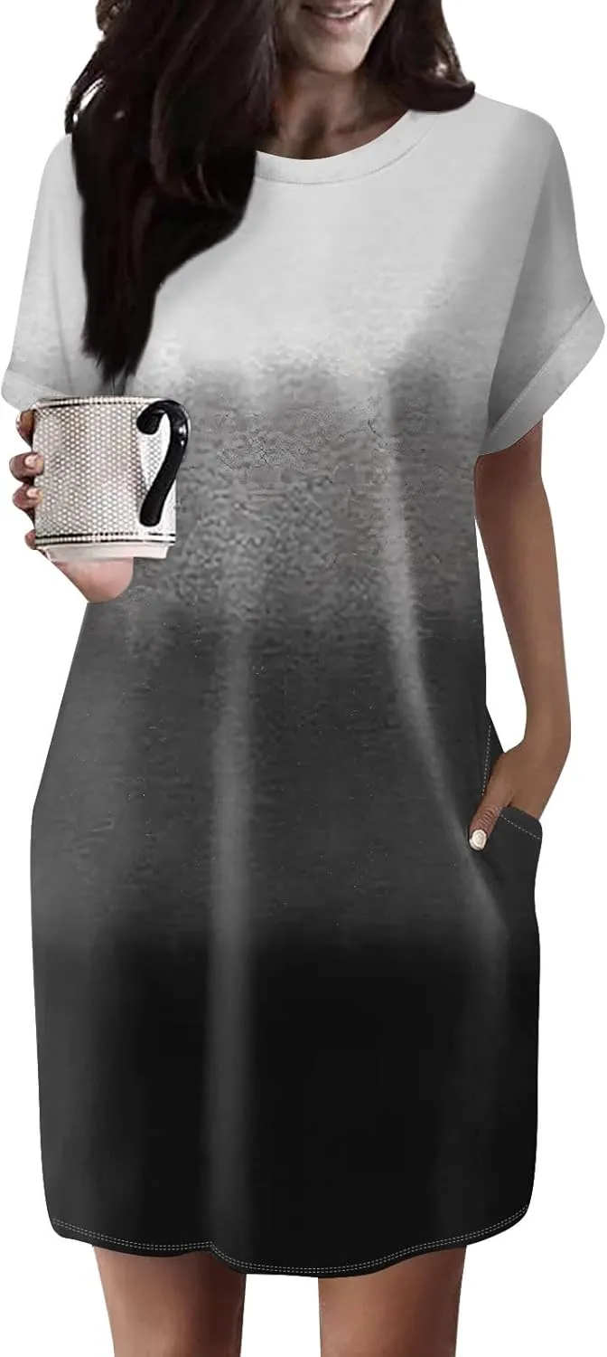 Women's Casual Dresses Summer Short Sleeve Mid Thigh Length T Shirt Dress with Pocket for Women