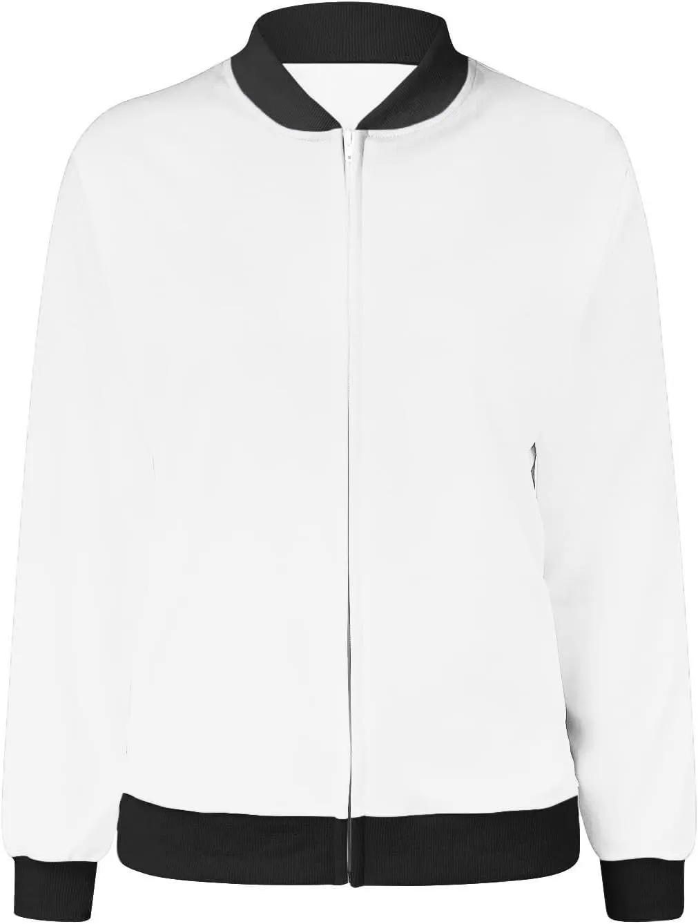 Women's Casual Floral Zip Up Bomber Jacket Long Sleeve Coat Stand Collar Lightweight Short Outwear Tops