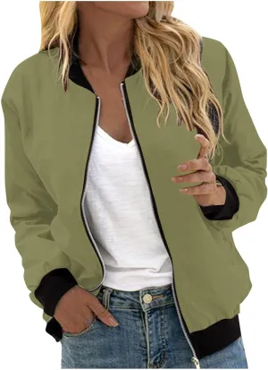 Women's Casual Floral Zip Up Bomber Jacket Spring Long Sleeve Coat Stand Collar Lightweight Short Outwear Tops