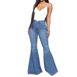 Women's Casual High Waisted Flare Leg Jeans Raw Hem Bell Bottom Denim Pants Classic Stretch Wide Leg Flared Jeans (Medium,Blue)