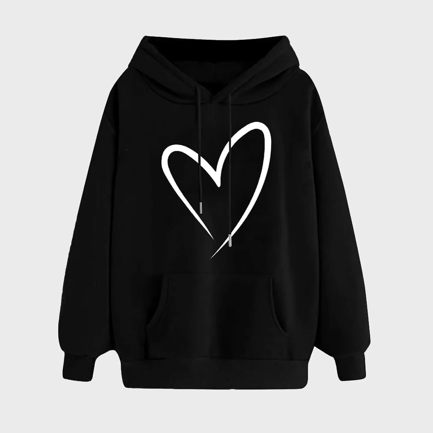 Women's Casual Hoodies Crewneck Sweatshirt 2024 Print Heart Long Sleeve Sweater Pullover Fall Outfits with Pocket