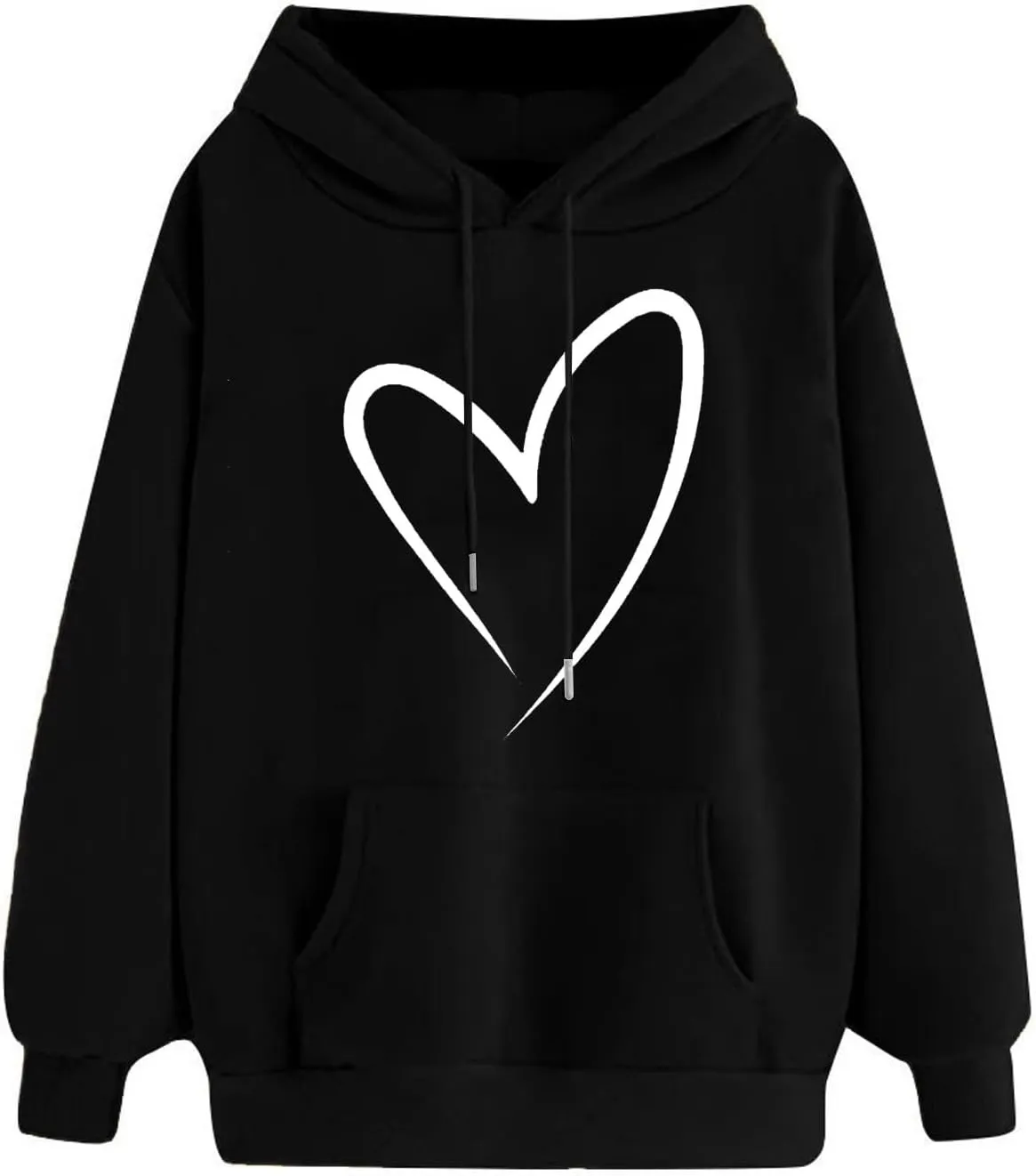 Women's Casual Hoodies Crewneck Sweatshirt 2024 Print Heart Long Sleeve Sweater Pullover Fall Outfits with Pocket