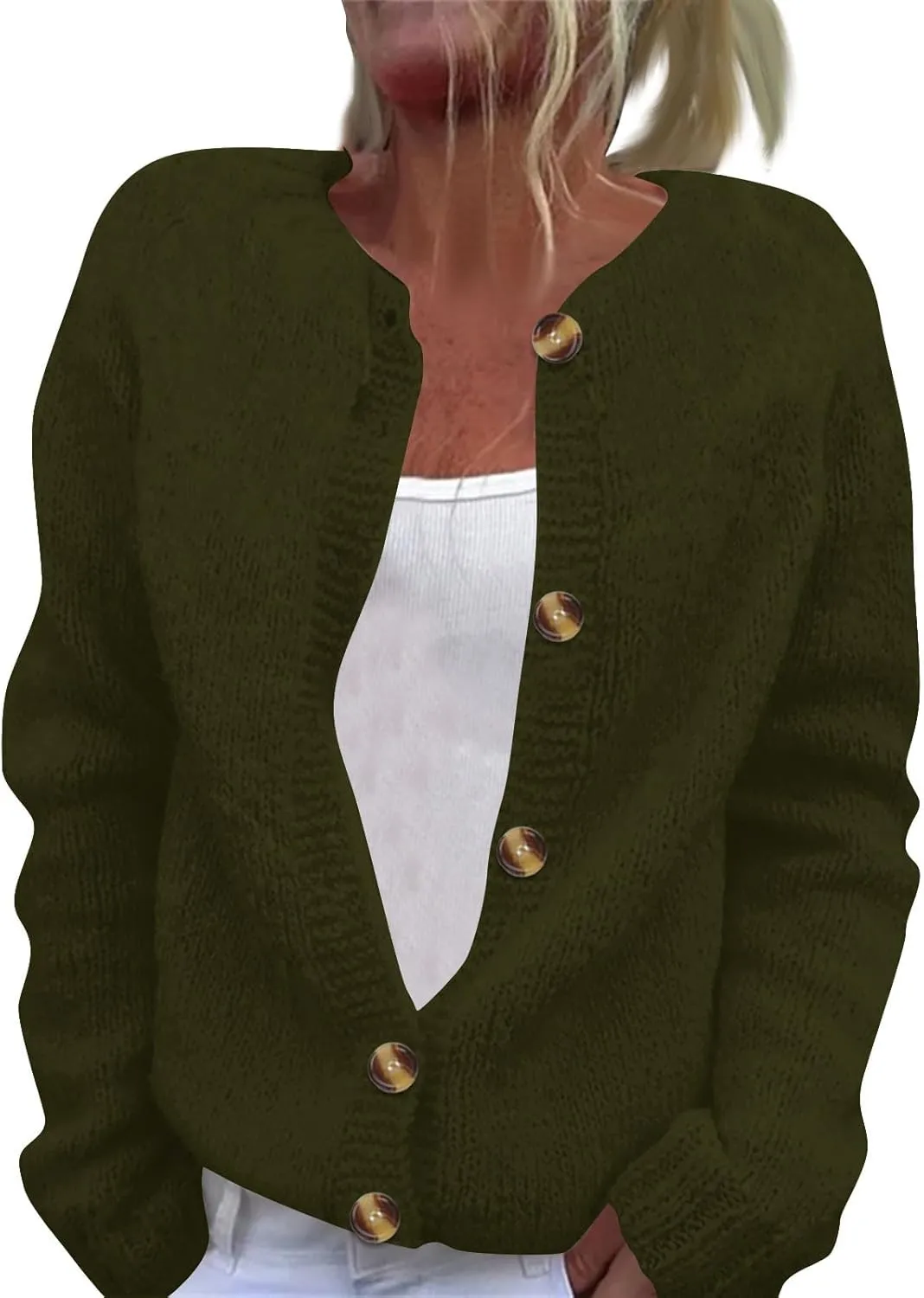 Women's Casual Over Size Solid Colour Button Cardigan Crew Neck Fall Sweaters Long Sleeve Cropped Knit Lady Jackets