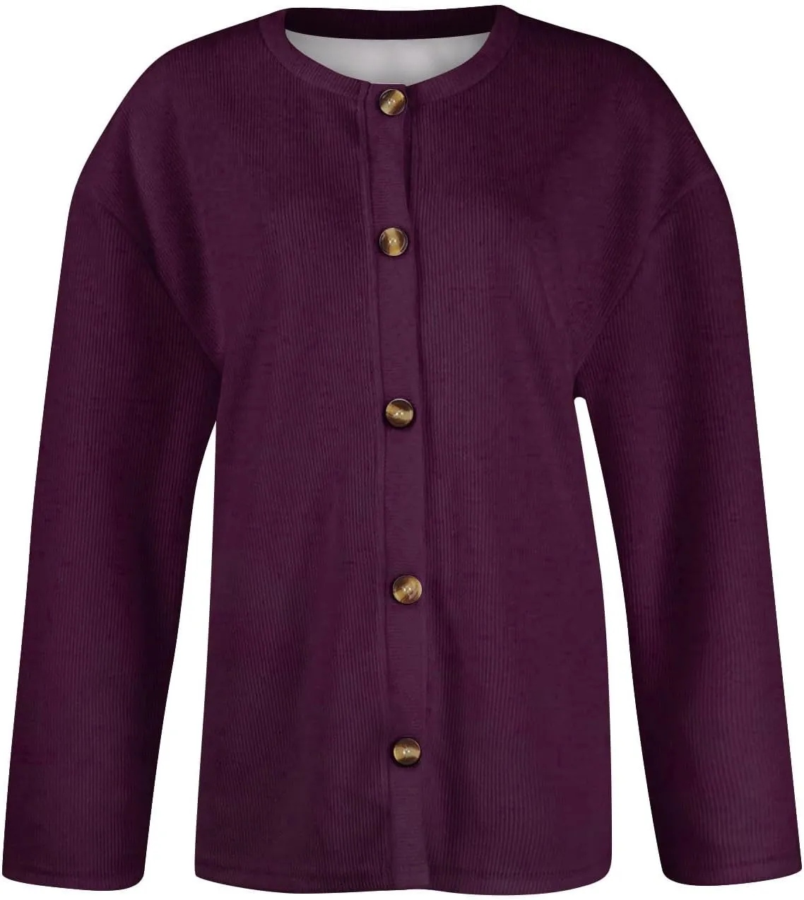 Women's Casual Over Size Solid Colour Button Cardigan Crew Neck Fall Sweaters Long Sleeve Cropped Knit Lady Jackets