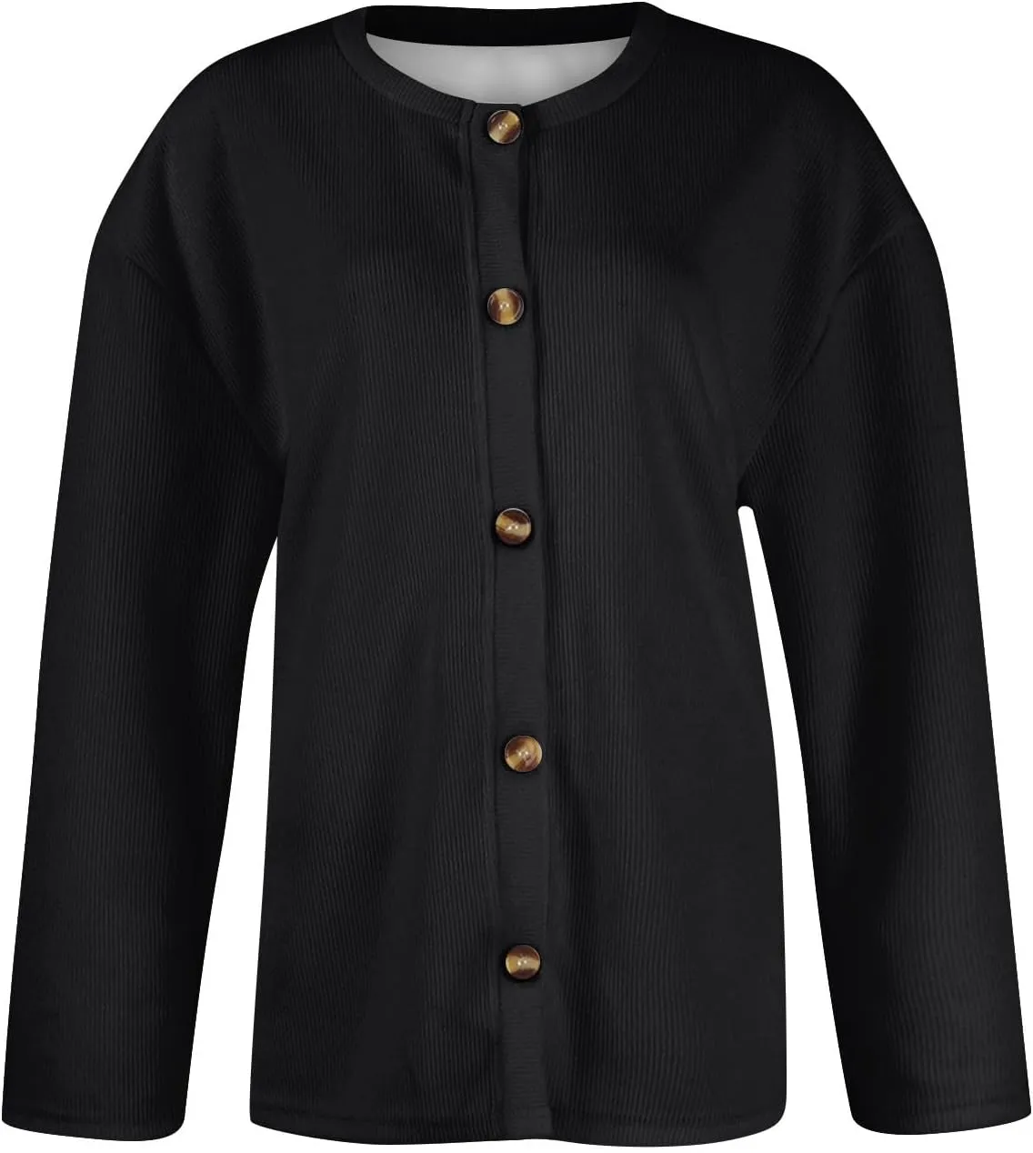 Women's Casual Over Size Solid Colour Button Cardigan Crew Neck Fall Sweaters Long Sleeve Cropped Knit Lady Jackets