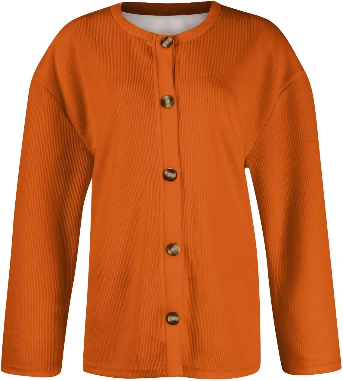 Women's Casual Over Size Solid Colour Button Cardigan Crew Neck Fall Sweaters Long Sleeve Cropped Knit Lady Jackets