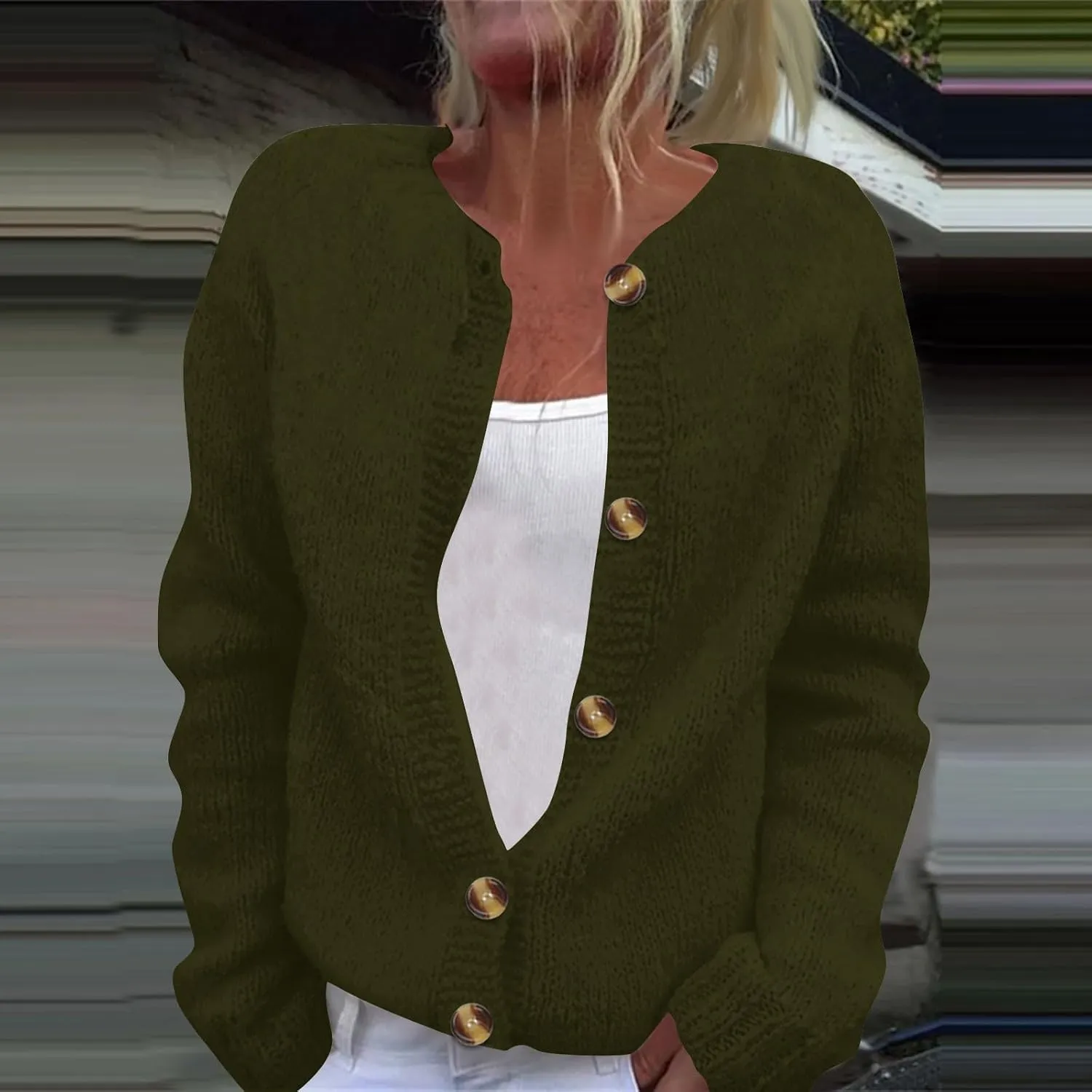 Women's Casual Over Size Solid Colour Button Cardigan Crew Neck Fall Sweaters Long Sleeve Cropped Knit Lady Jackets